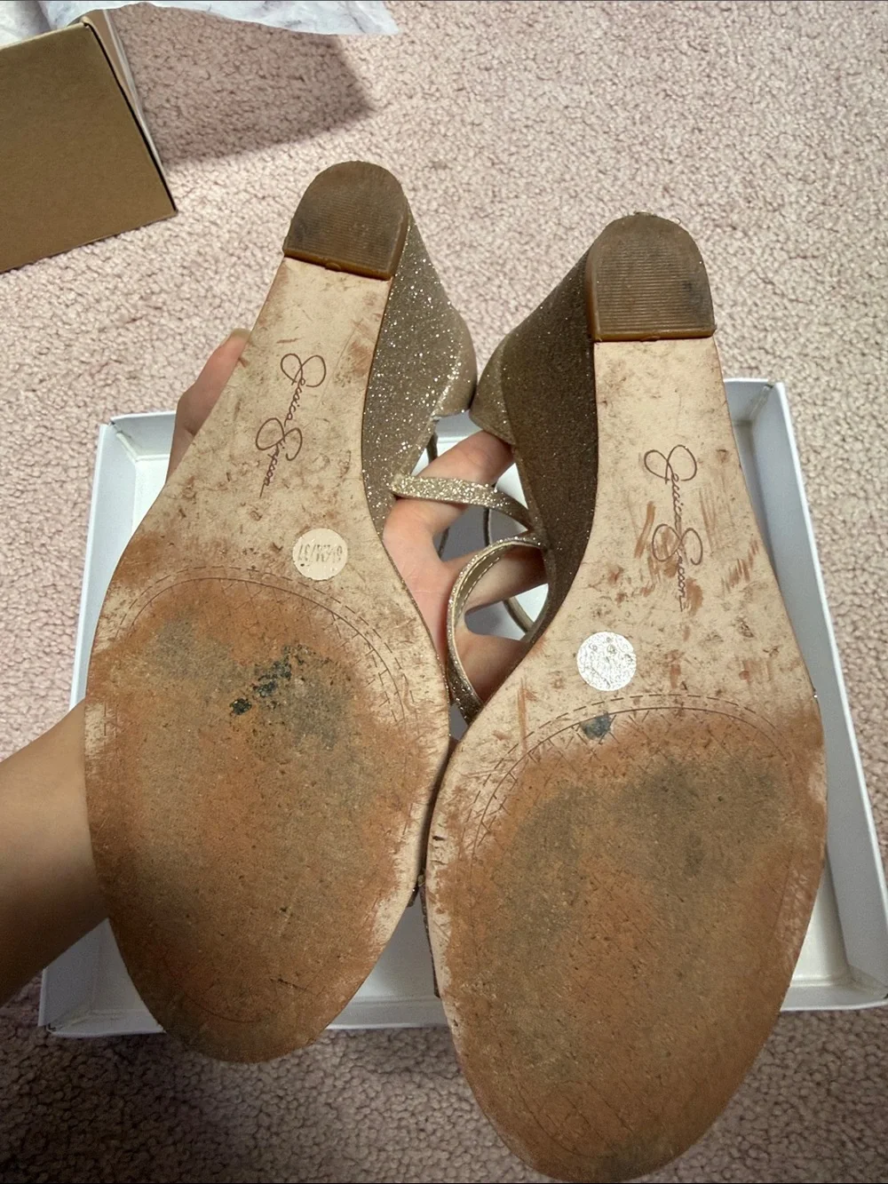 Jessica Simpson Callyia Heels Wedges Sparkle Glitter Champagne